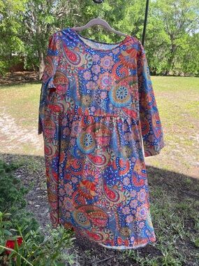 Blue Paisley Multicolor Long Sleeve Women's Dress